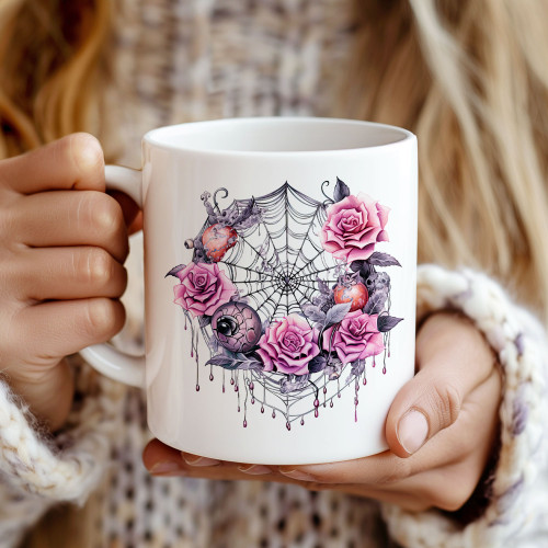 Beautiful Gothic Rose Web Mug | 11oz Ceramic