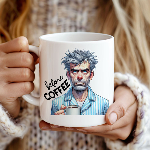 “Before Coffee / Fully Caffeinated” Funny Coffee Mug – 11oz Ceramic